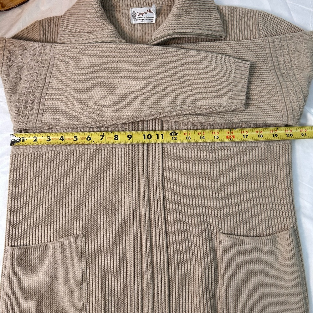 Vintage Men’s Clipper Mist tan zip up knit‎ cardigan sweater Size Large - Picture 11 of 11